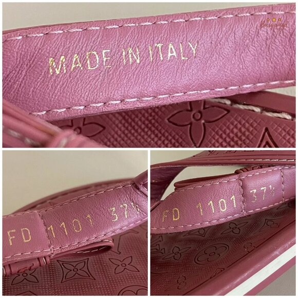 Auth Louis Vuitton Rose Pink Monogram Embossed Rubber Flip Flop Sandals 37.5/7.5 - Picture 7 of 12